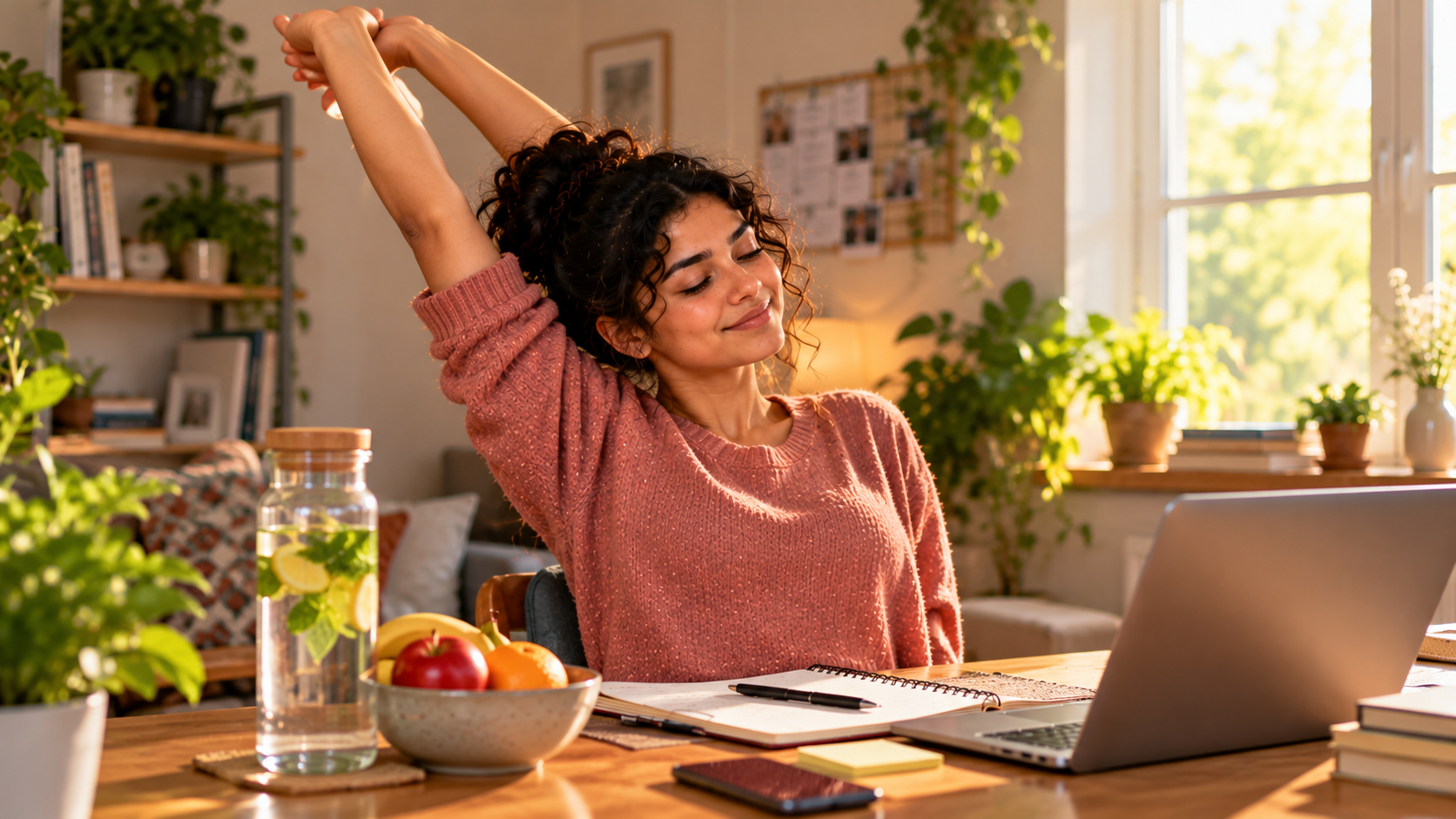 Woman enjoying a calm energetic morning