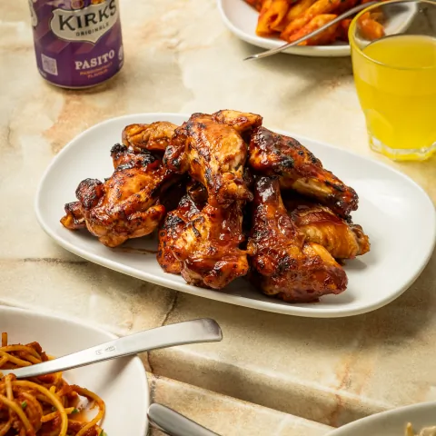 Plate of sticky BBQ chicken wings