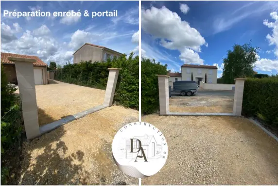 Construction d'un mur de clôture en pierre de pays avec piliers maçonnés autour de Montmorillon.