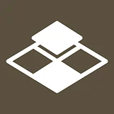 Une icône blanche représentant trois carreaux carrés, un en haut et deux en bas, sur un fond brun.