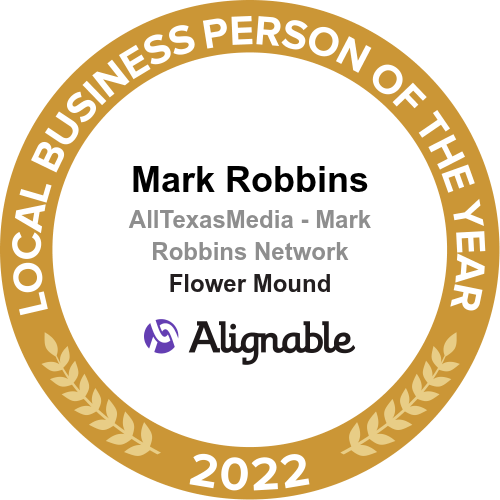 Alignable 2022 Local Business Person of the Year badge, Mark Robbins, All Texas Media