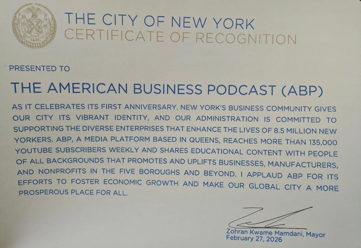 NYC Certificate of Recognition
