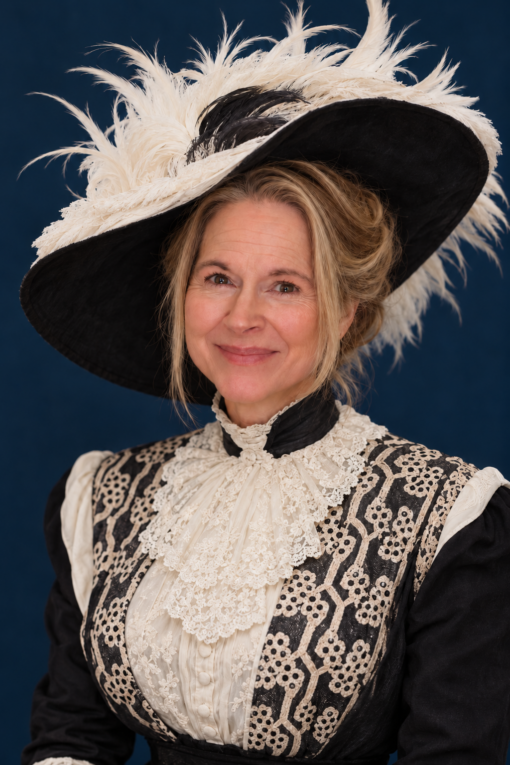 Diana Brittain Thompson as Molly Brown in an Edwardian hat and lace