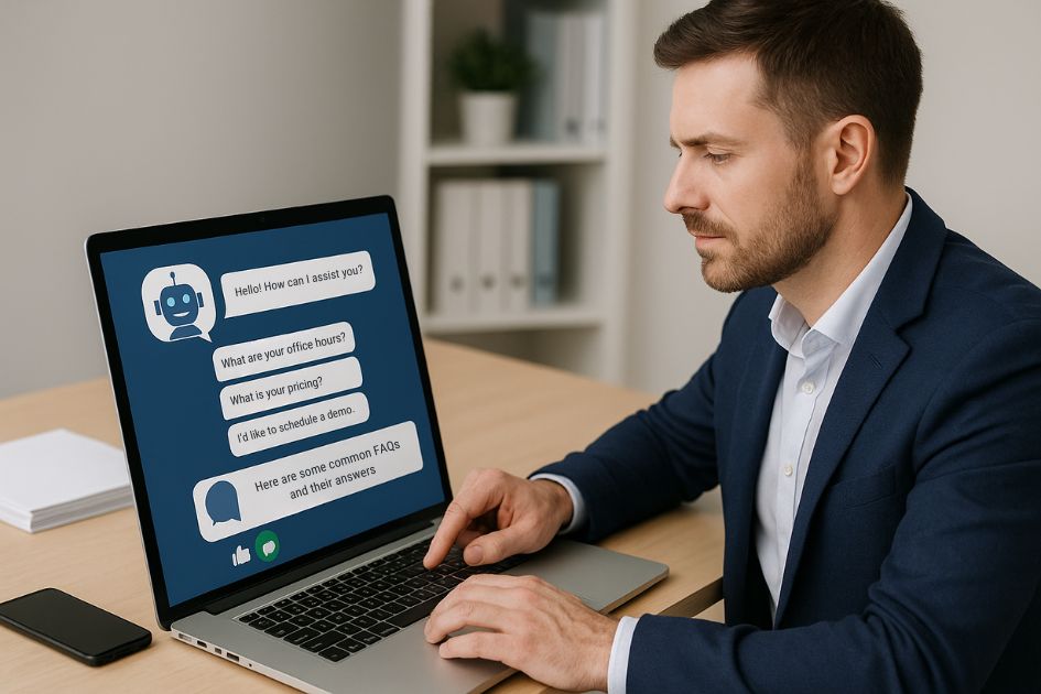 Conversational AI chatbot service answering customer questions on a website