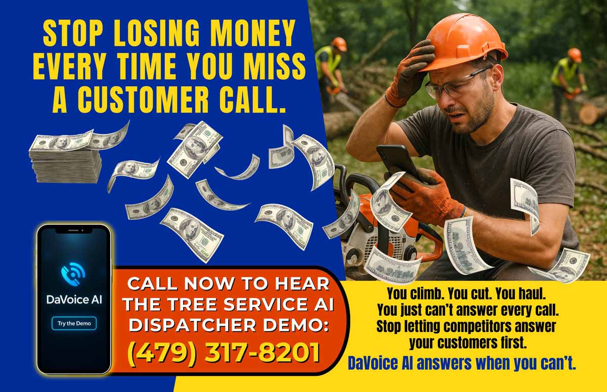 Never miss another tree removal or stump grinding call with the DaVoice AI receptionist and phone answering service
