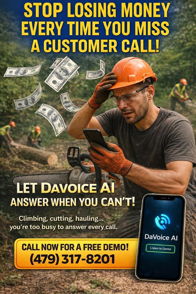 Never miss another tree removal or stump grinding call with the DaVoice AI receptionist and phone answering service