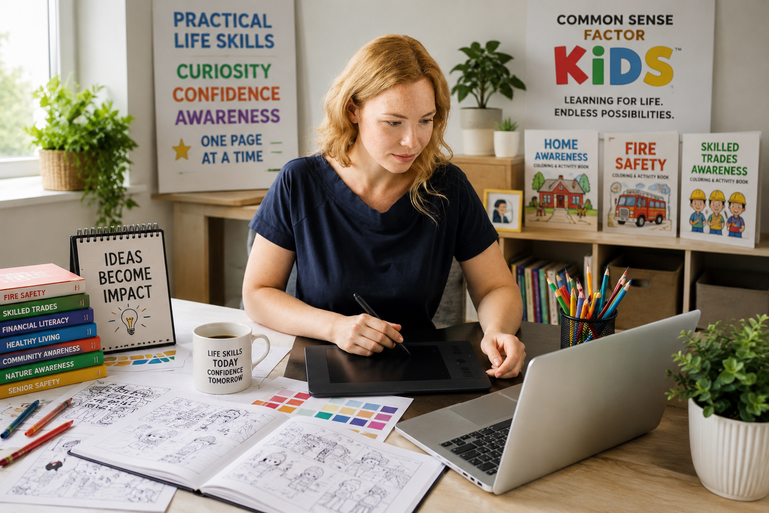 Designing Common Sense Factor Kids educational colouring and activity books for children.