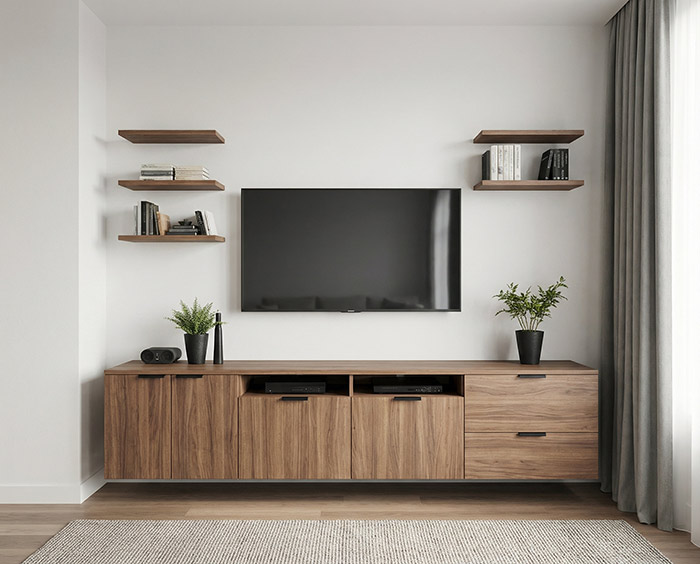 compact modern condo kitchen, 6-9 sqm, efficient layout, integrated appliances, clean lines, warm materials, natural light