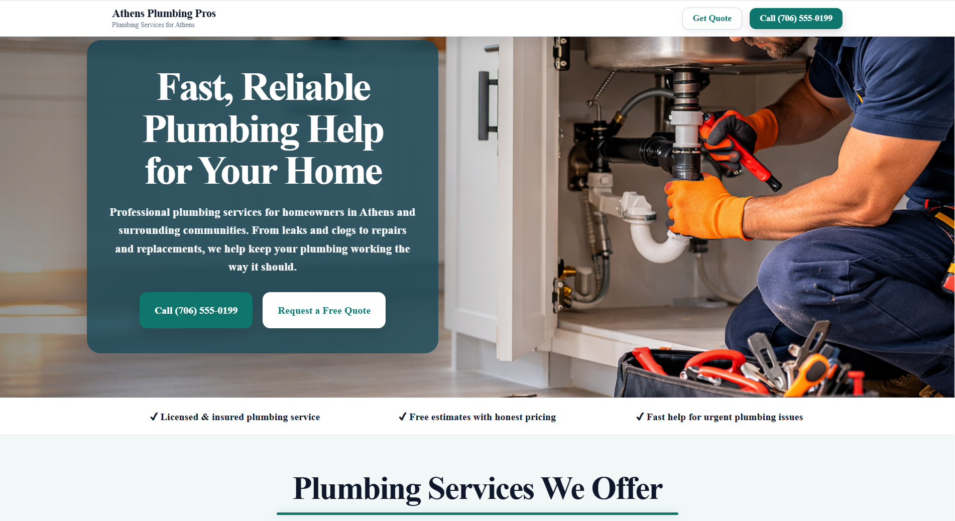 Plumbing website demo for a home service business