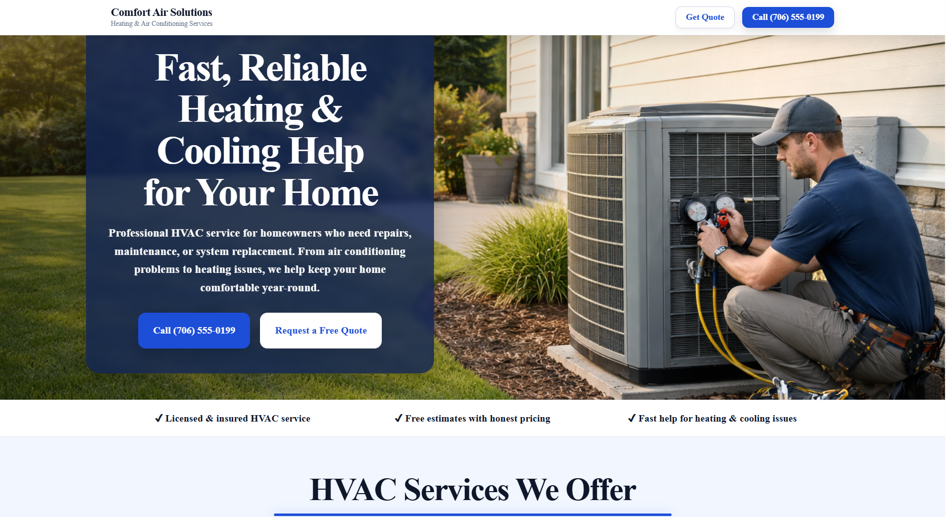 HVAC website demo for a home service business