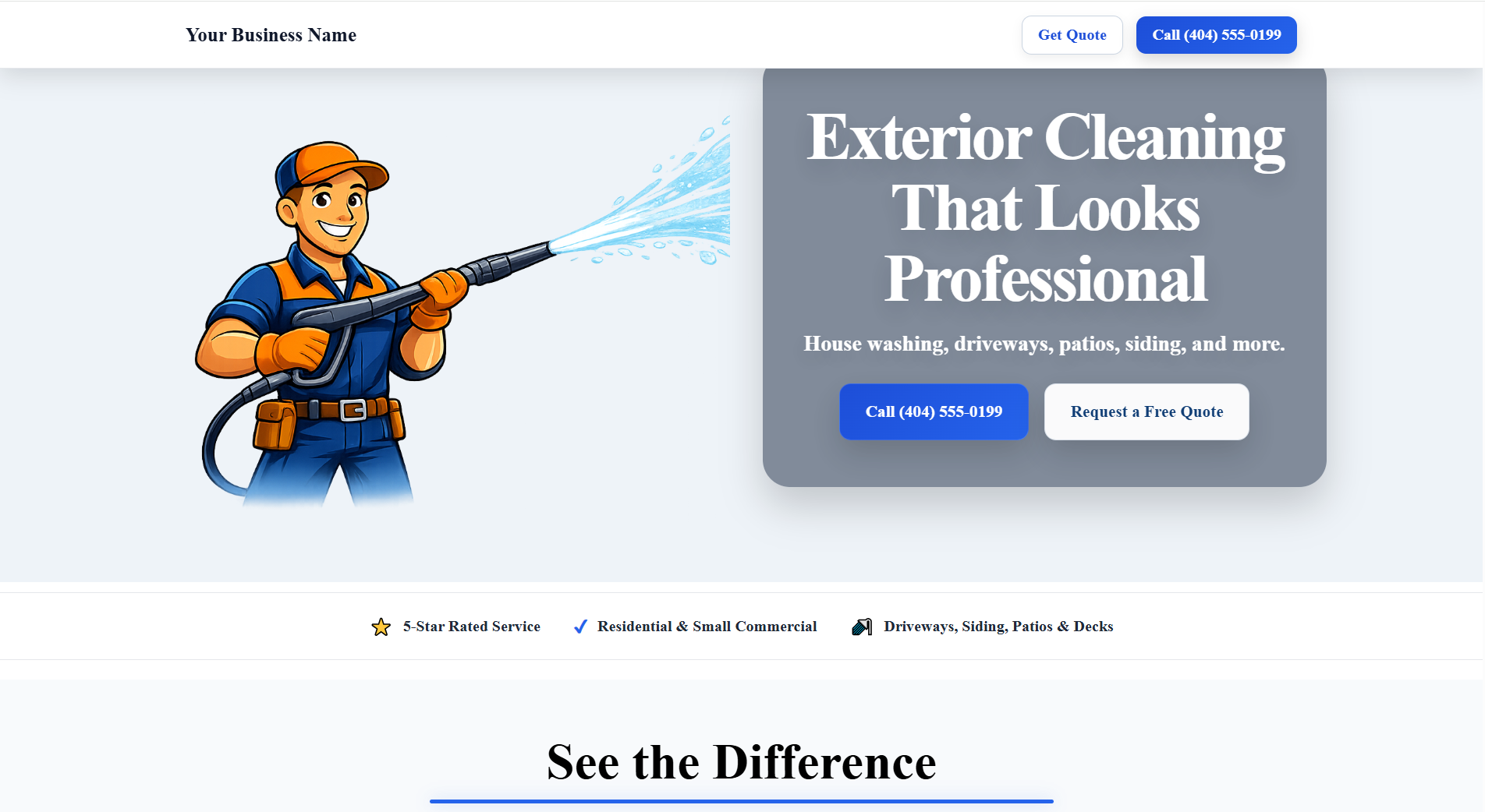 Pressure washing website demo for a home service business
