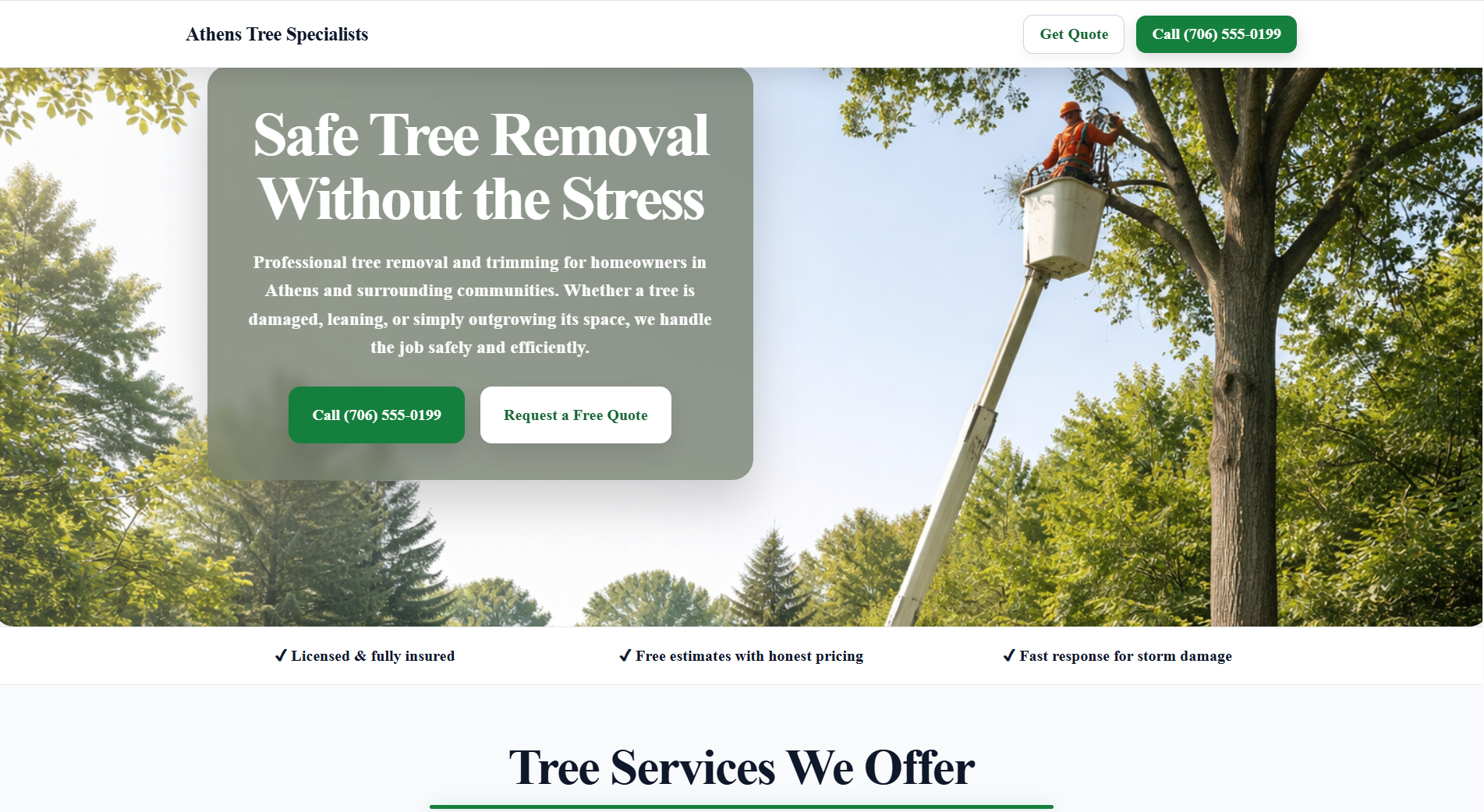 Tree service website demo for a home service business