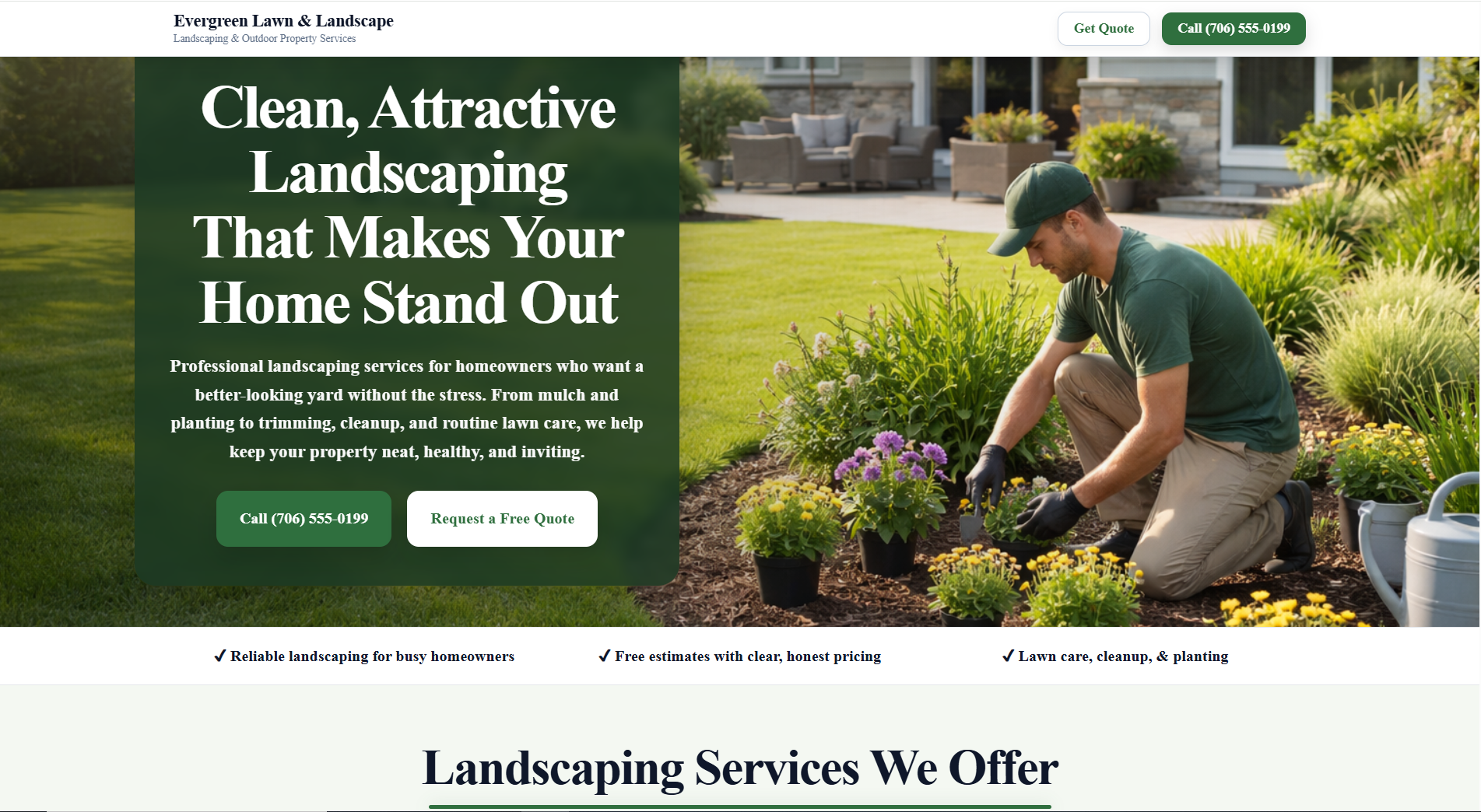 Landscaping website demo for a home service business