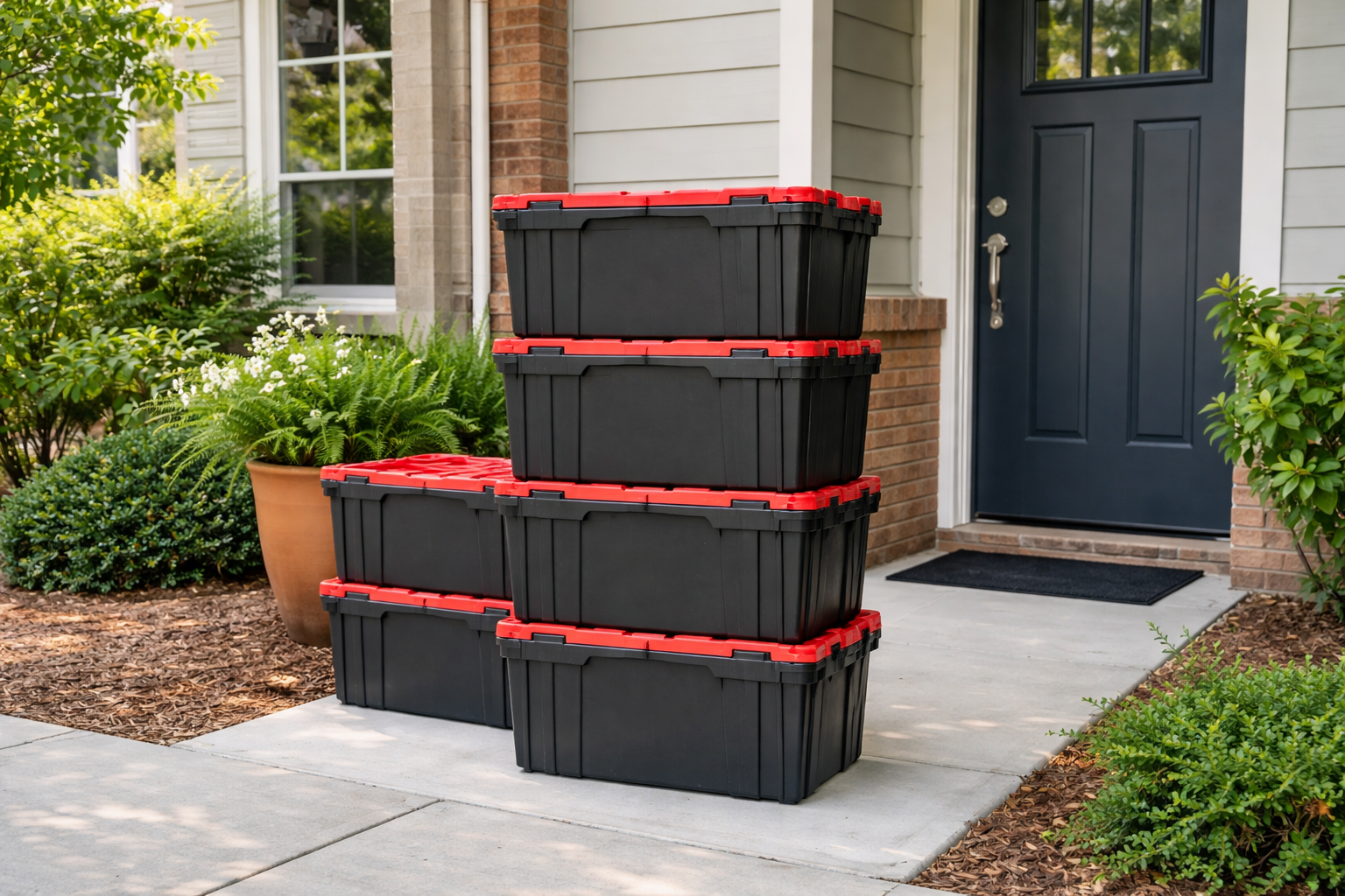 Reusable moving totes delivered outside a home