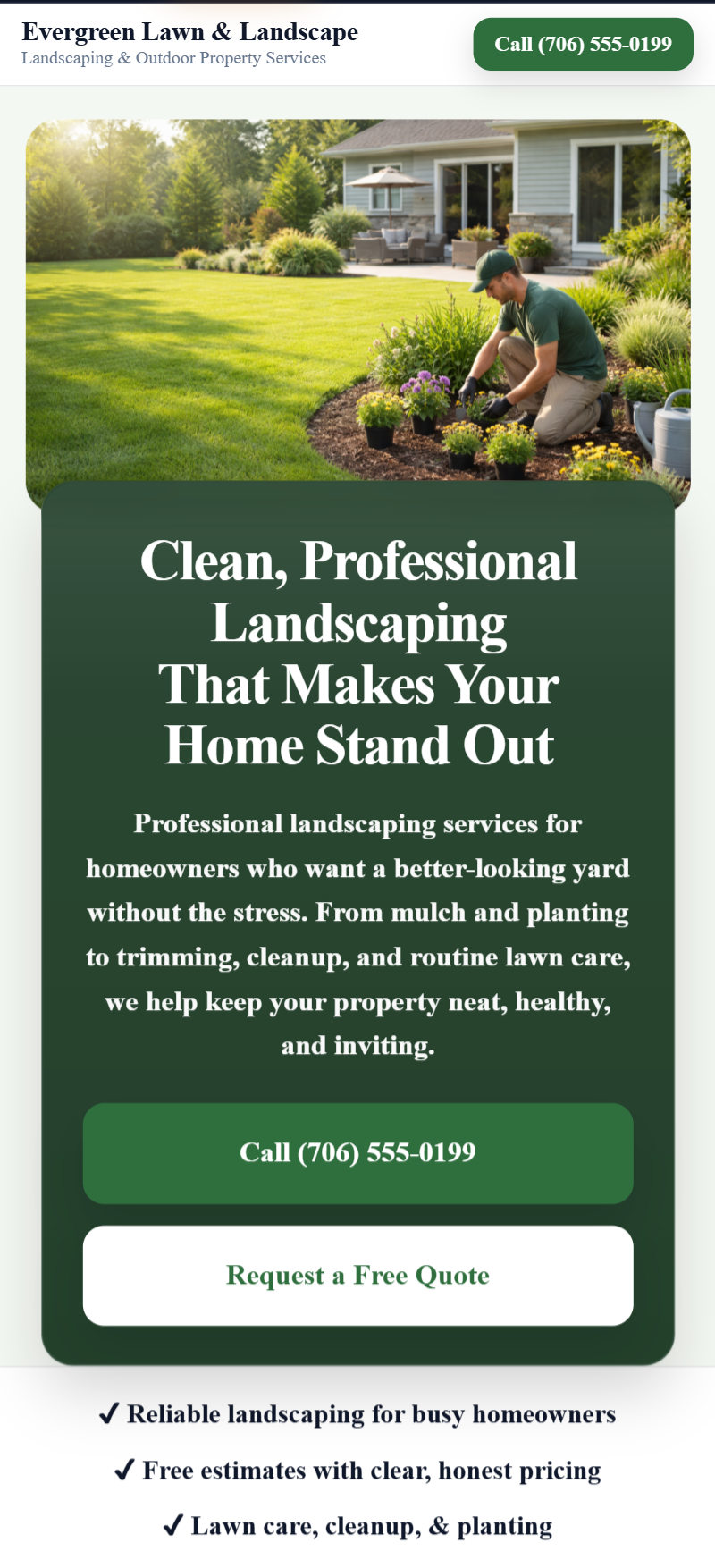 Landscaping website mobile demo preview