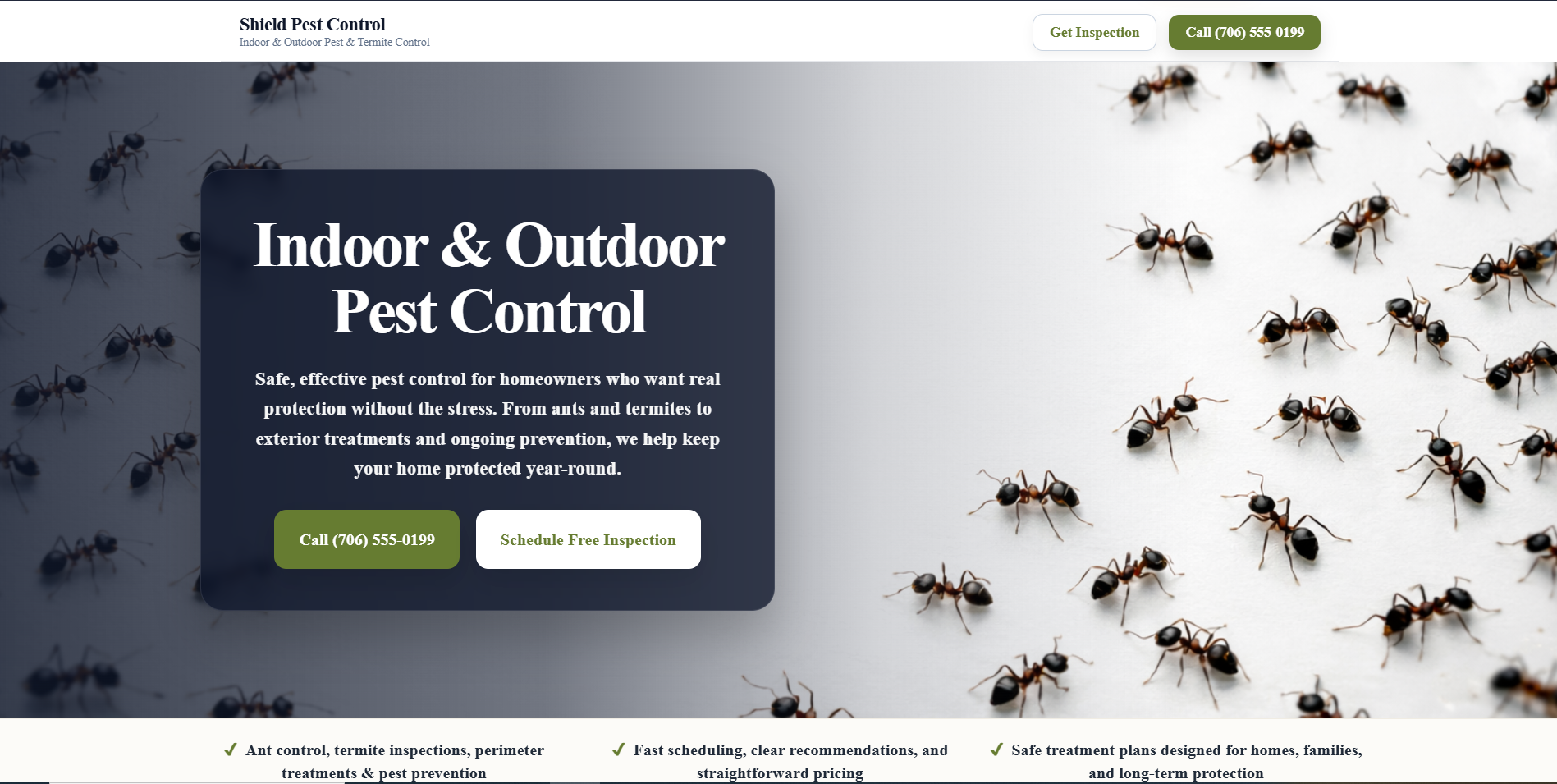 Pest control website demo for a home service business