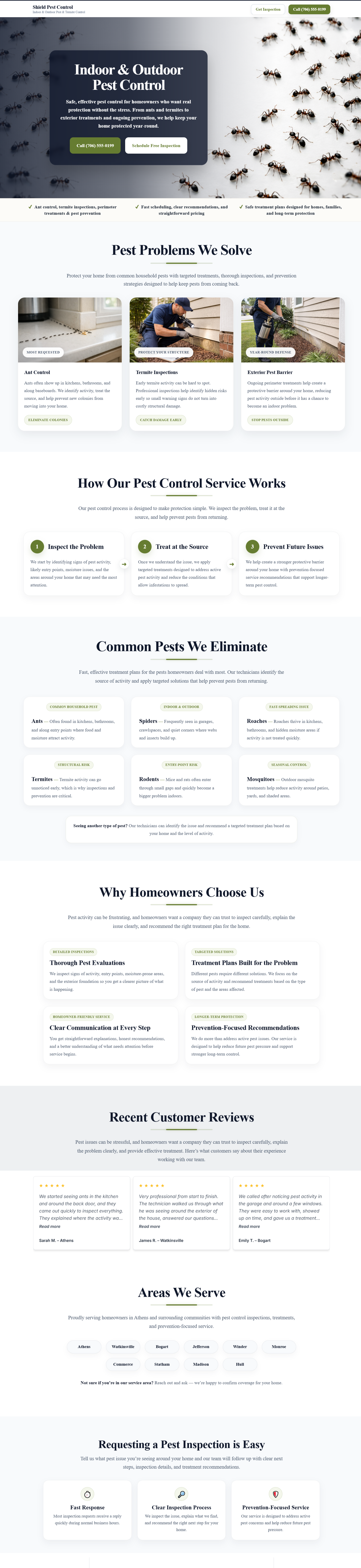 Full pest control website desktop screenshot