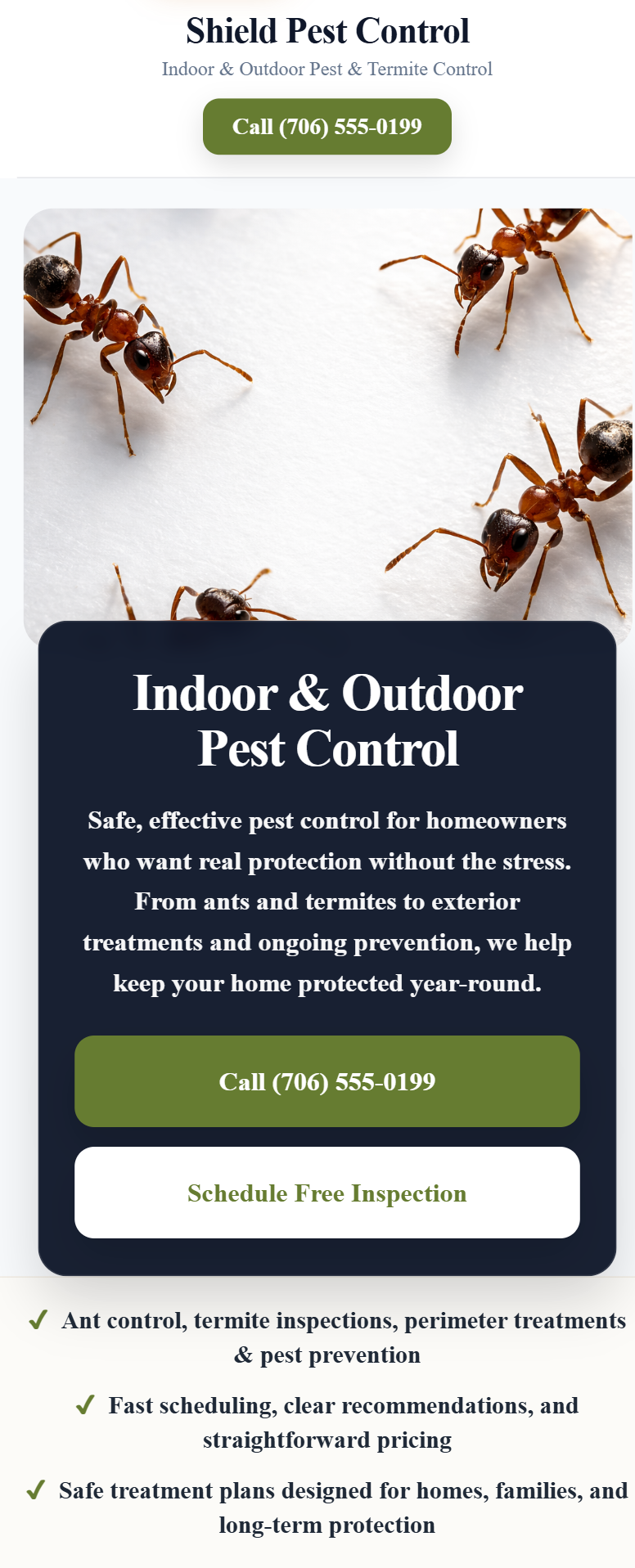 Pest Control website mobile demo preview