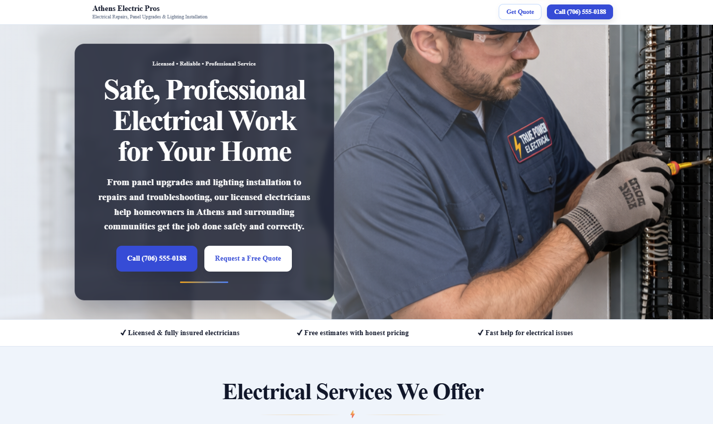 Electrical website demo for a home service business