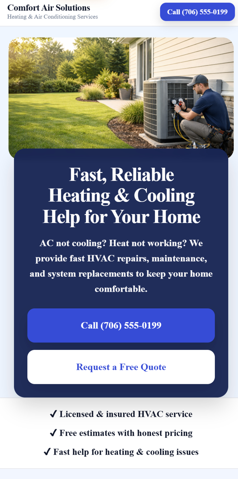 HVAC website mobile demo preview