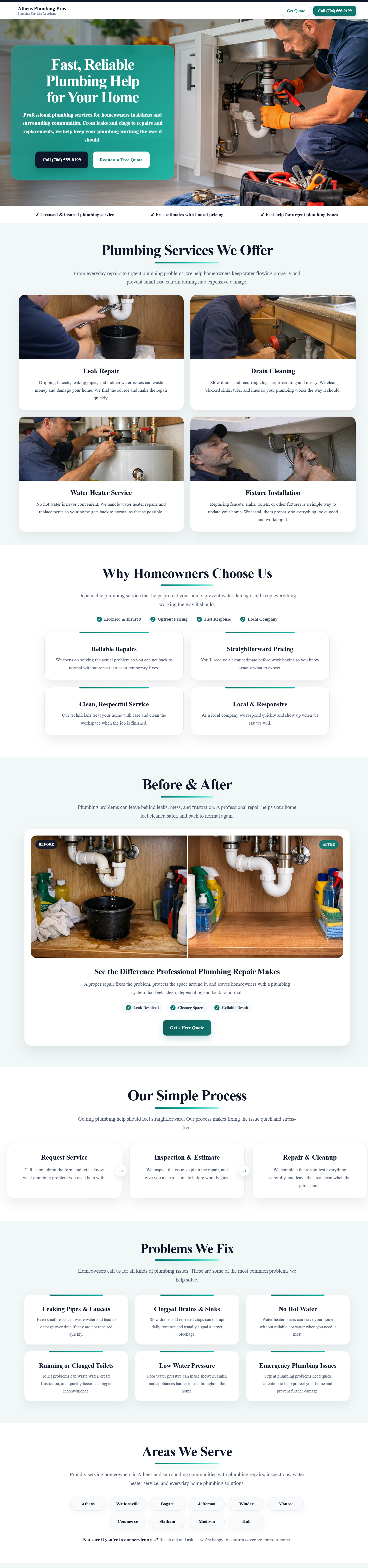 Full plumbing website desktop screenshot