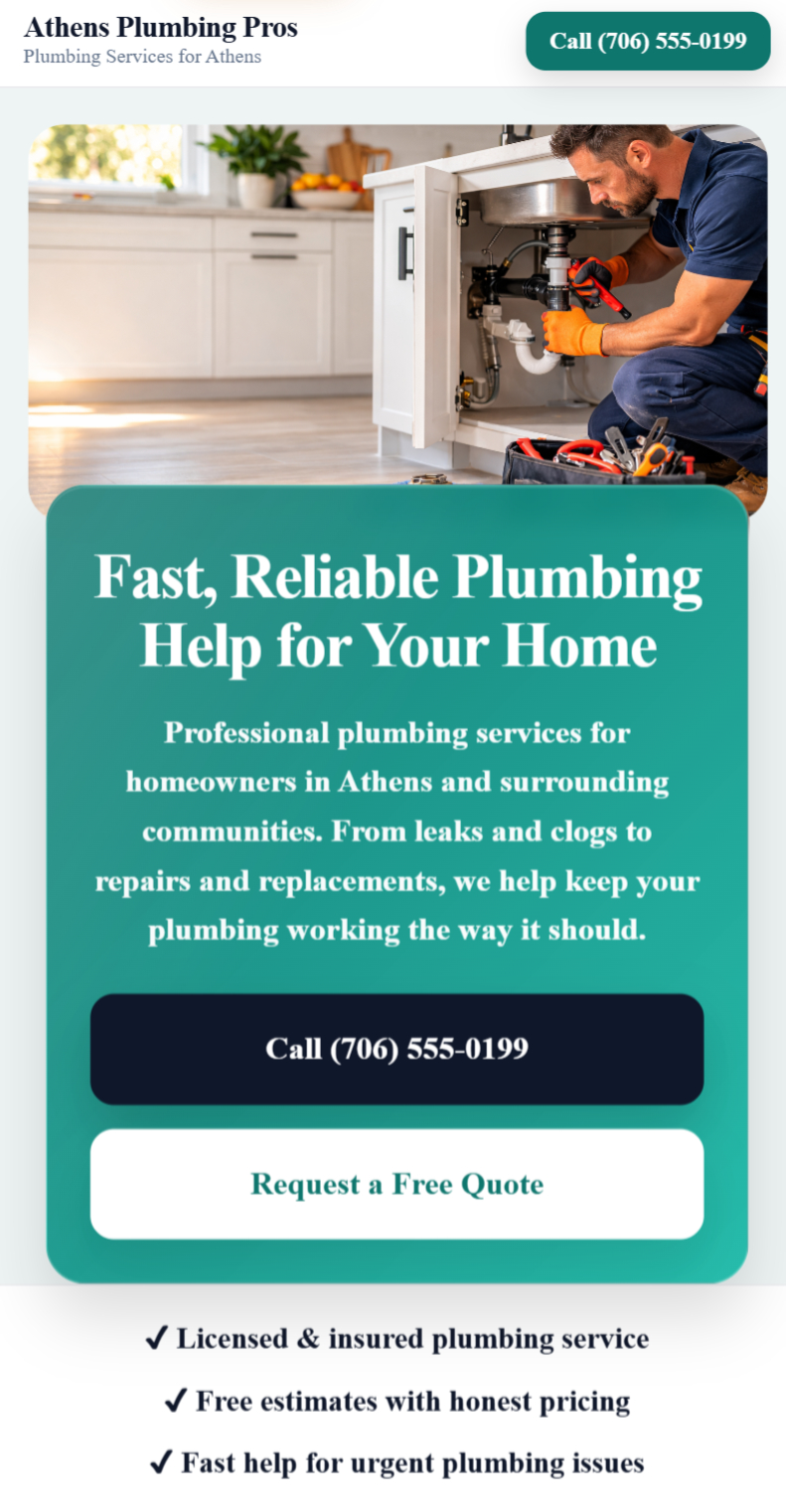 Plumbing website mobile demo preview