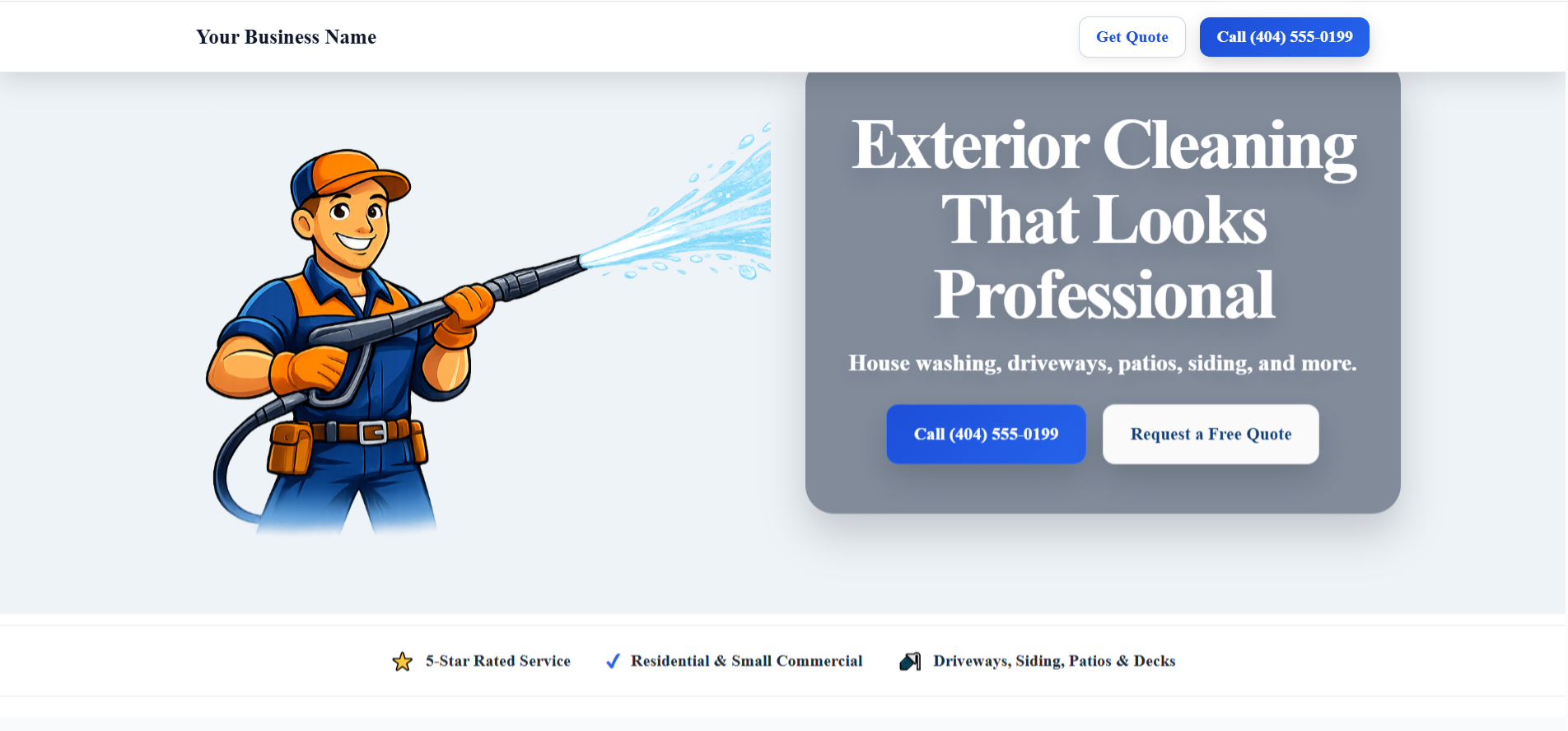 Pressure washing website desktop demo preview