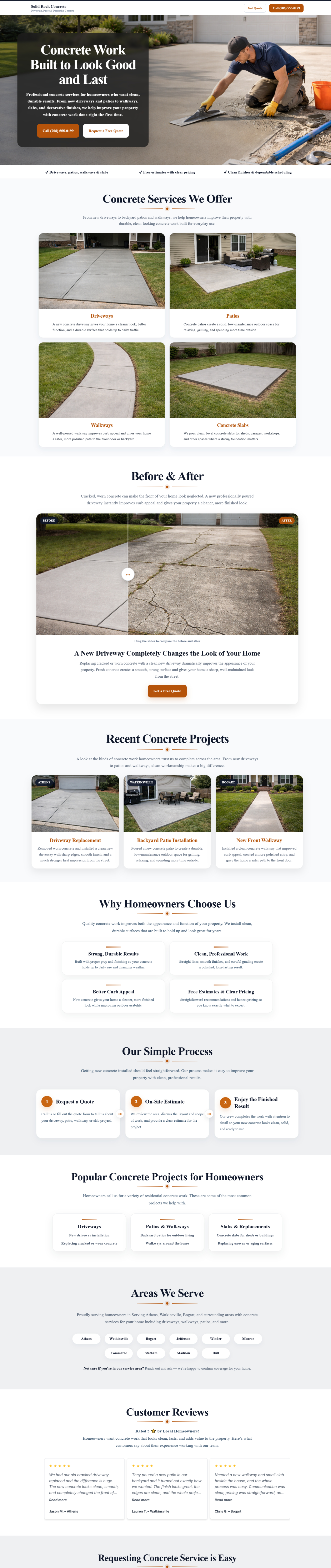 Full concrete contractor website desktop screenshot