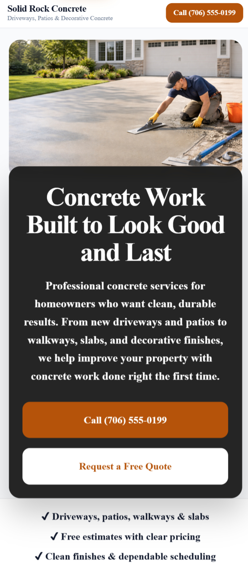 Concrete website mobile demo preview