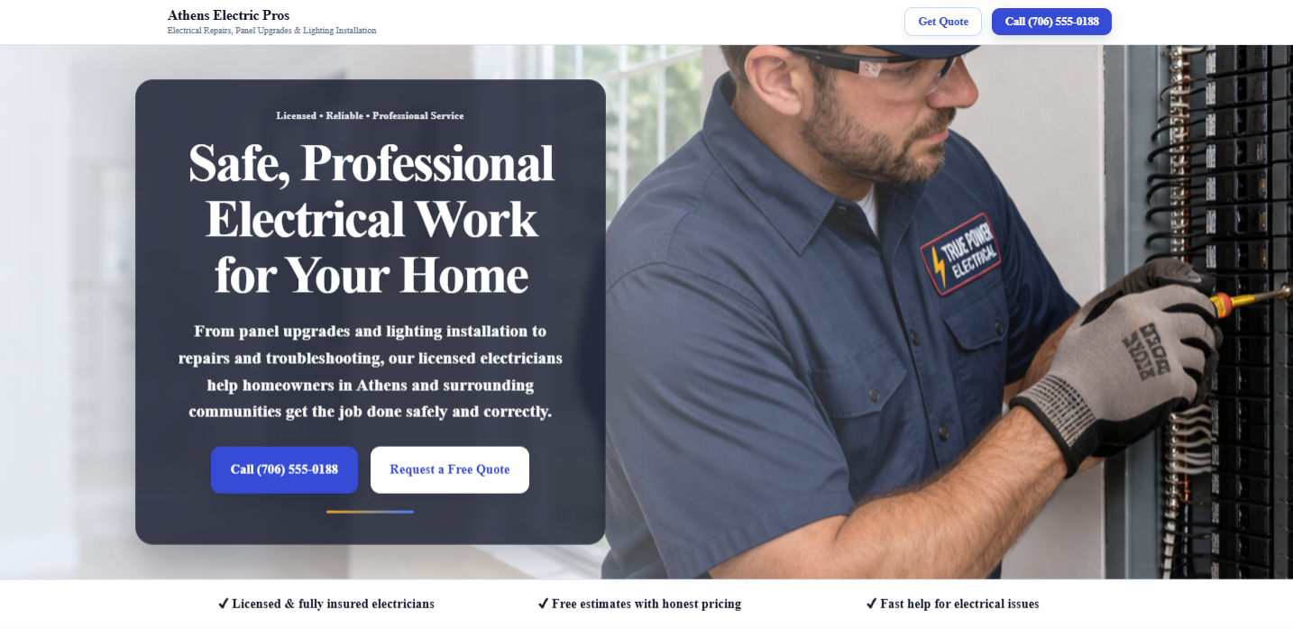 Electrician website desktop demo preview