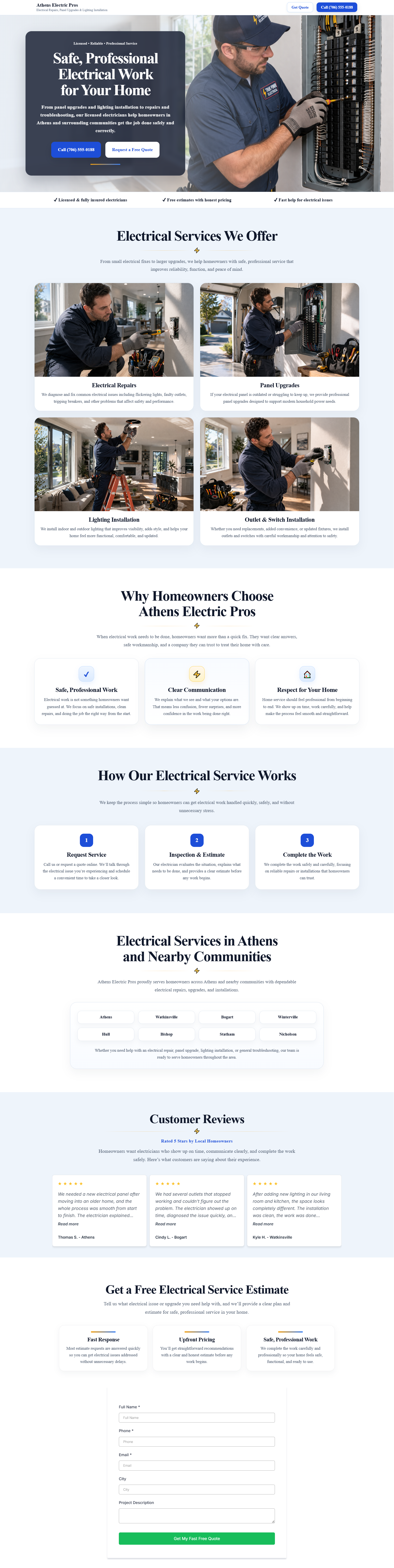 Full electrician website desktop screenshot