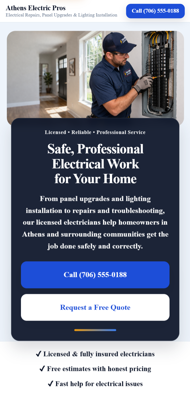 Electrician website mobile demo preview