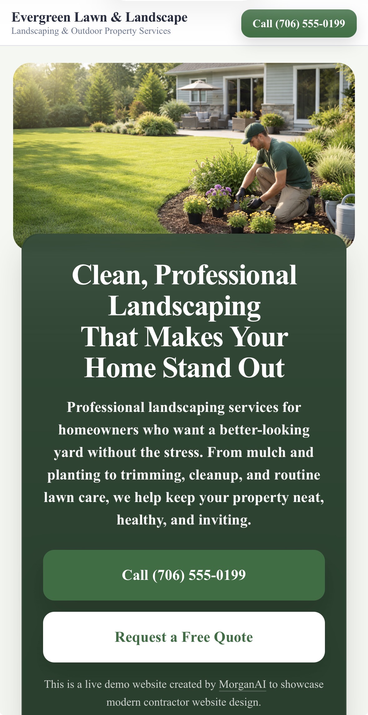 Landscaping website mobile demo by MorganAI