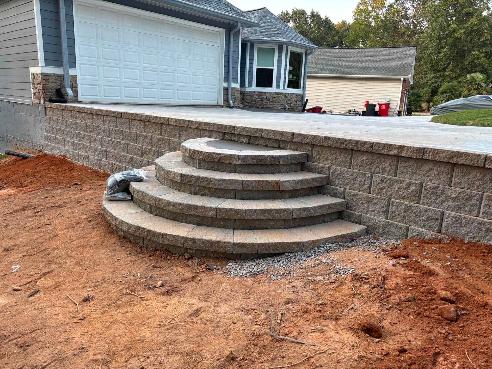 Concrete block retaining wall for a residential property