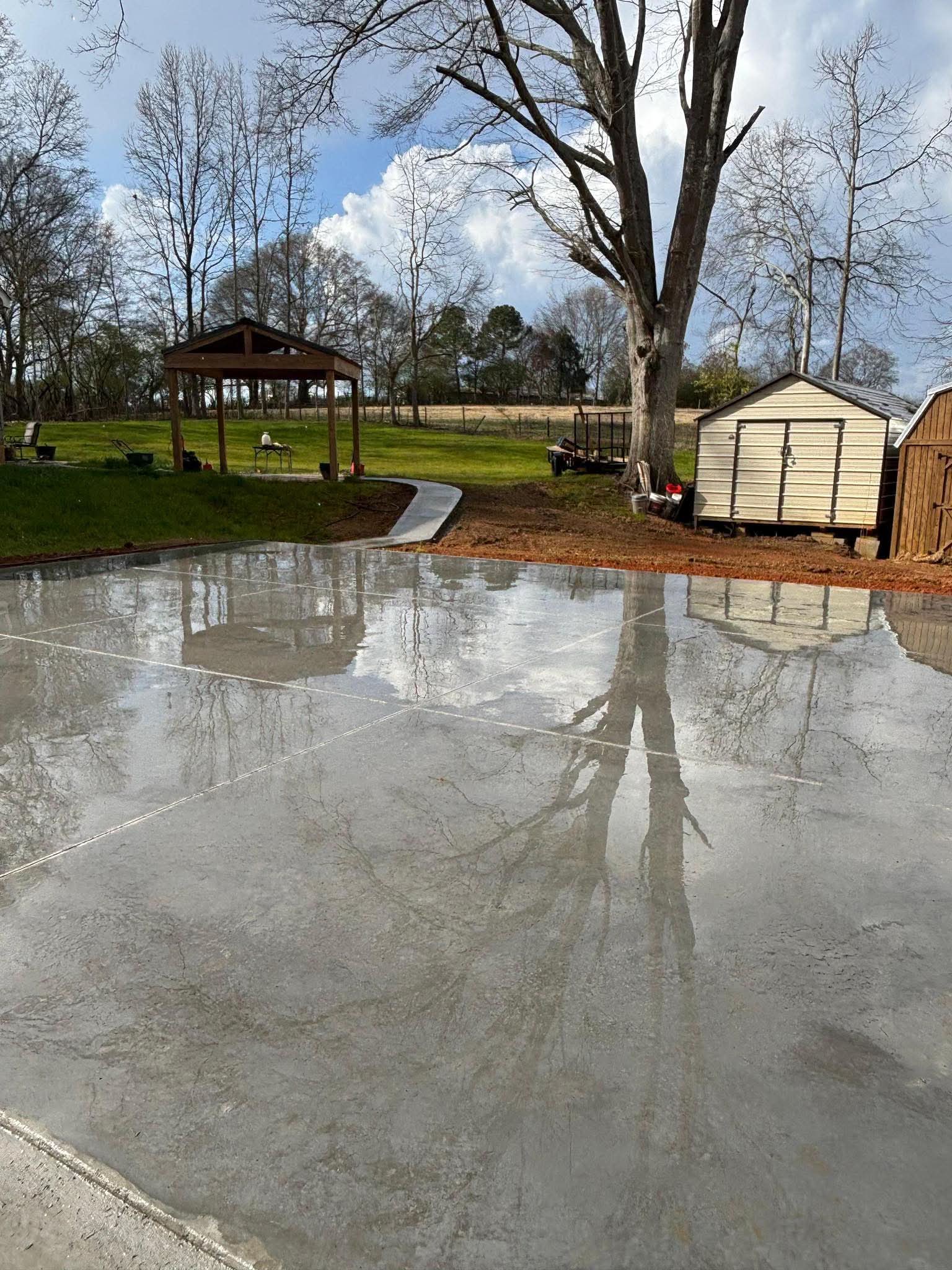 Wet concrete surface after a fresh pour