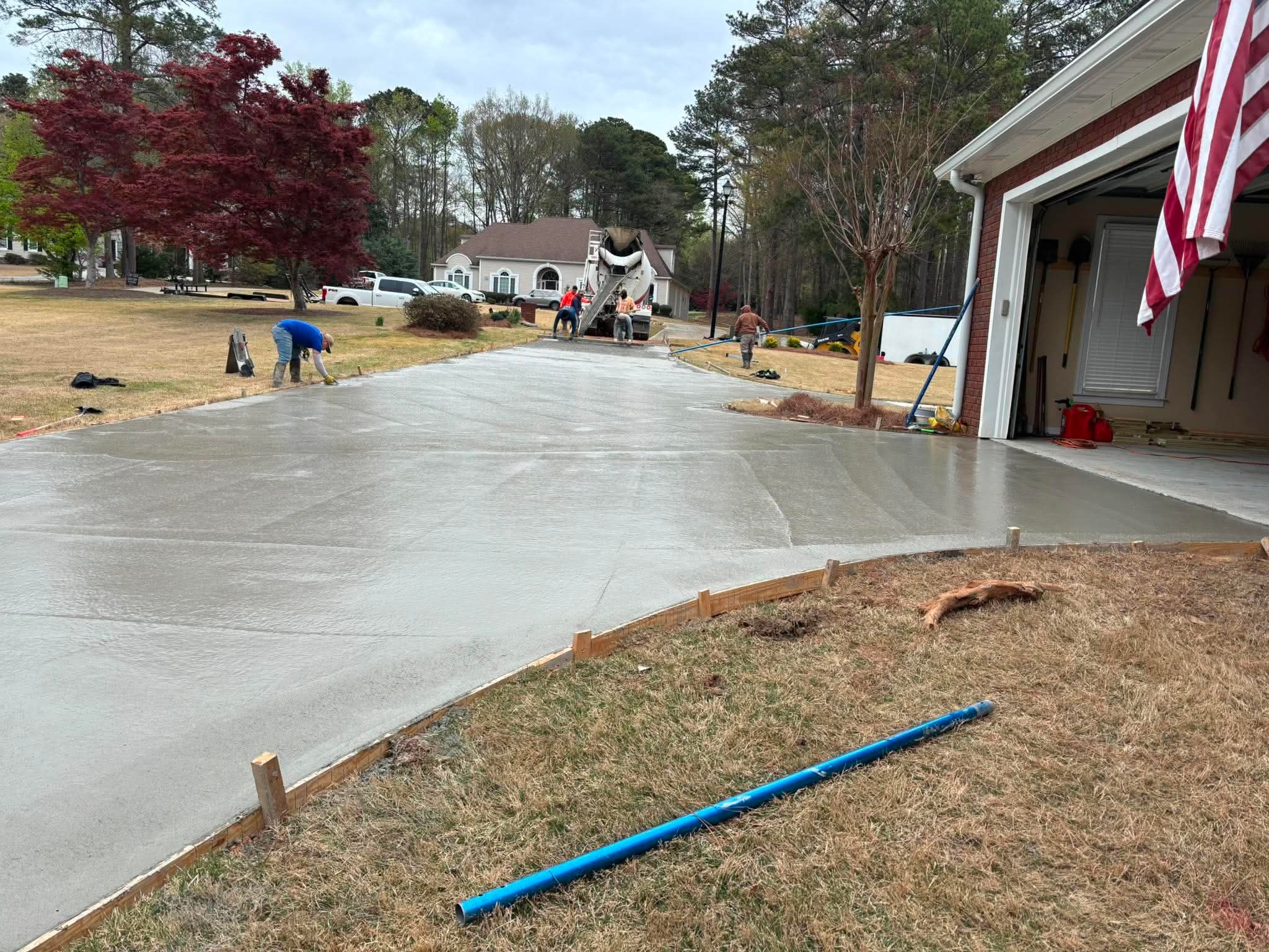 Concrete truck pouring on a residential project
