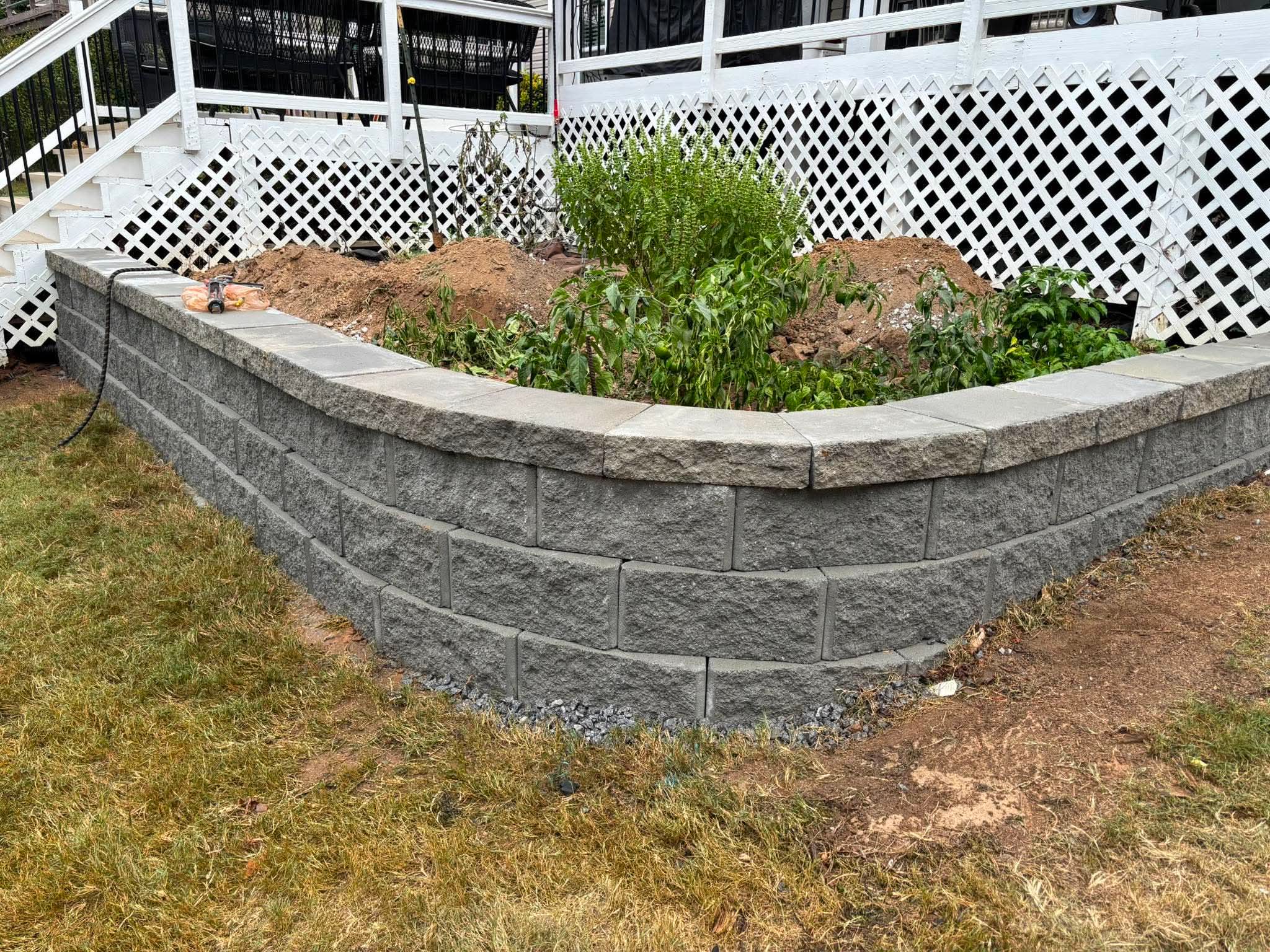 Residential retaining wall built with concrete block