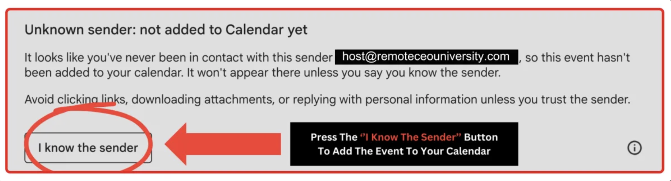 Calendar invite example