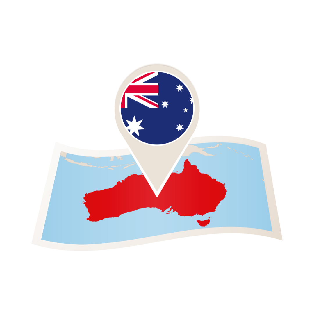 Map of Australia with location pin and Australian flag, symbolizing Robinson Digital's local expertise in Mildura combined with national reach for tailored Google Ads campaigns.