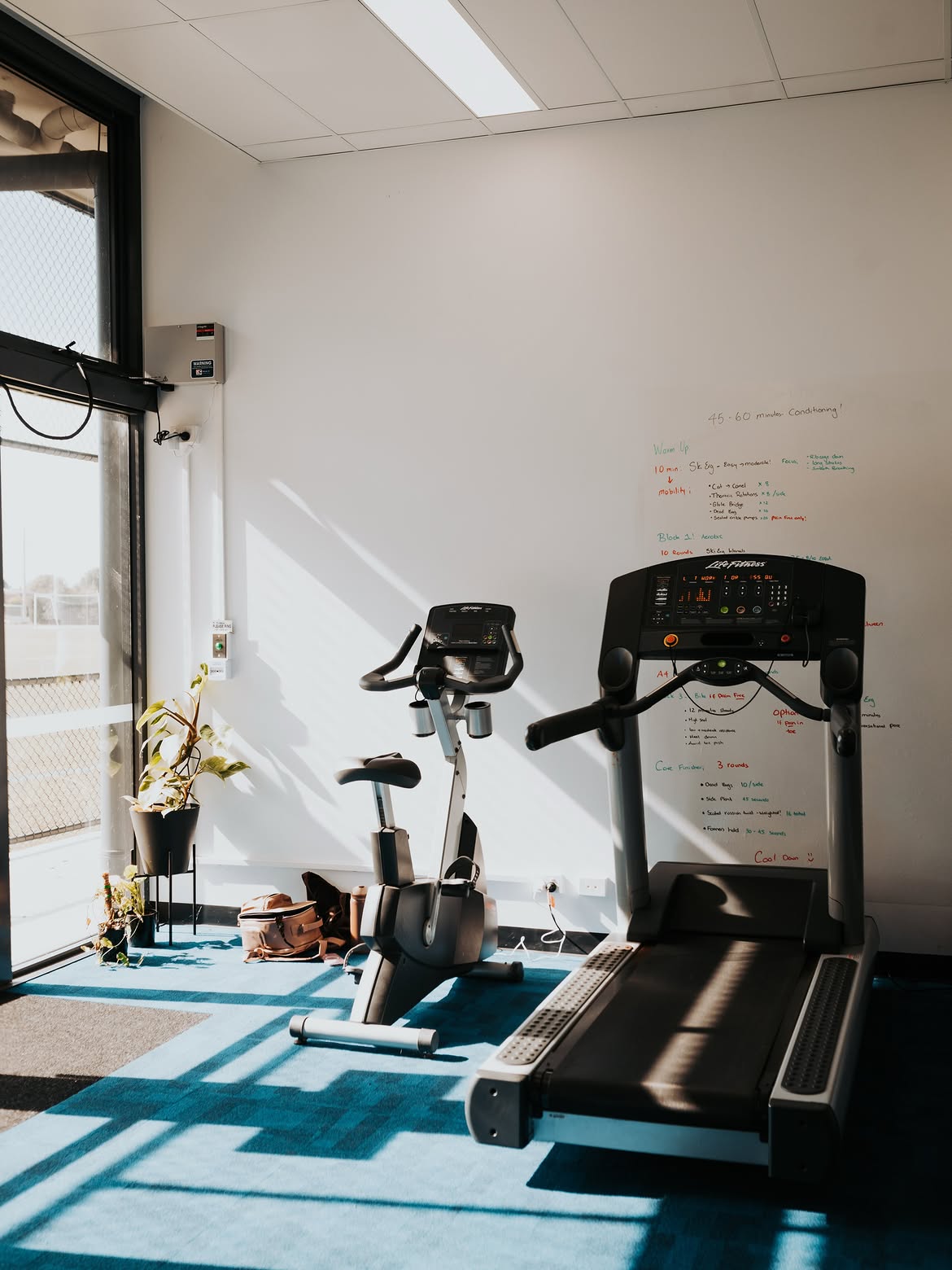 Natural light across the training equipment at Island