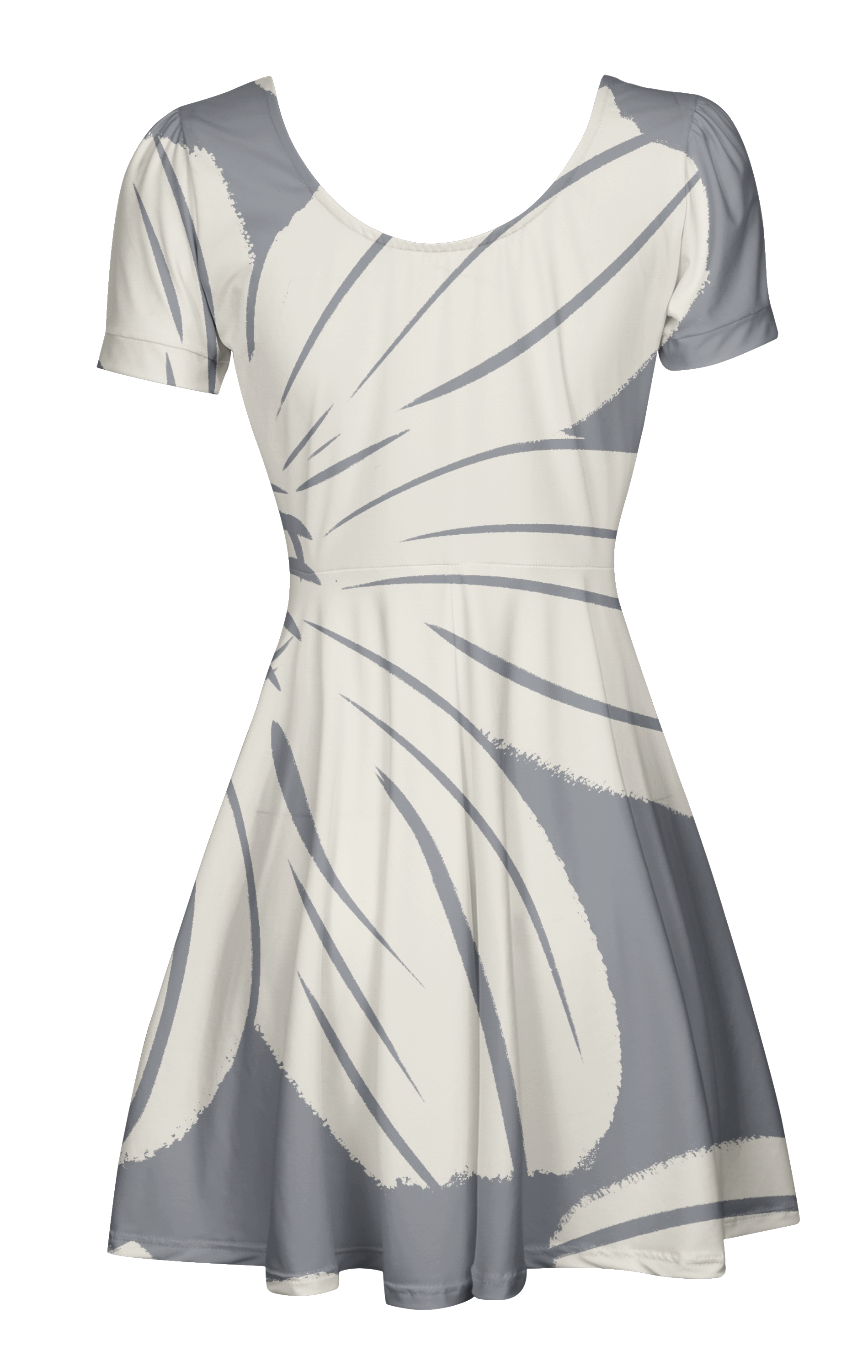 cosmos flower dress very large motif in grey and white