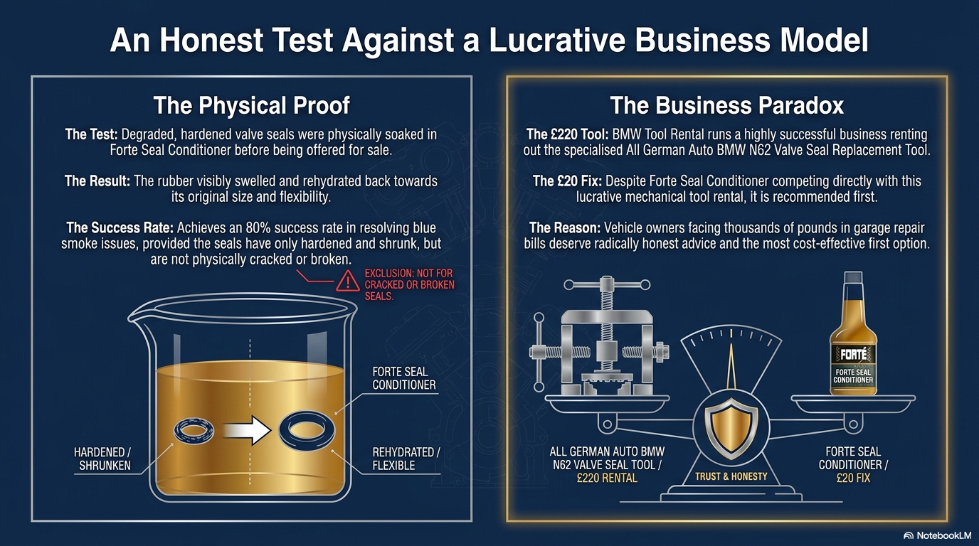 An honest test against a lucrative business model — Phil Clements testing Forte Seal Conditioner despite it competing with his own BMW N62 valve seal tool rental business