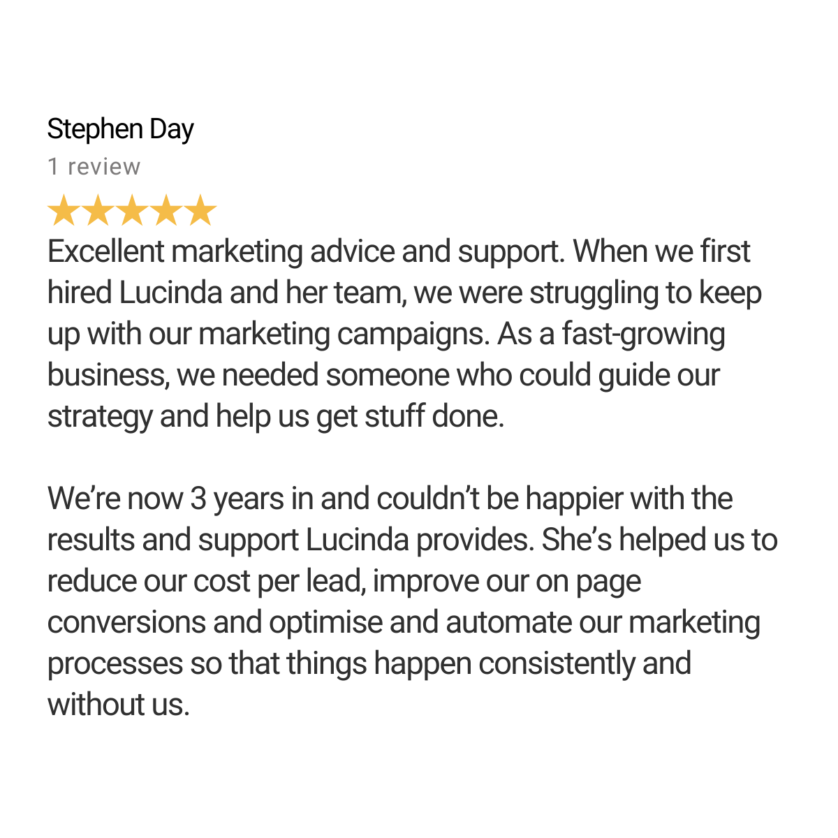 Customer testimonial screenshot