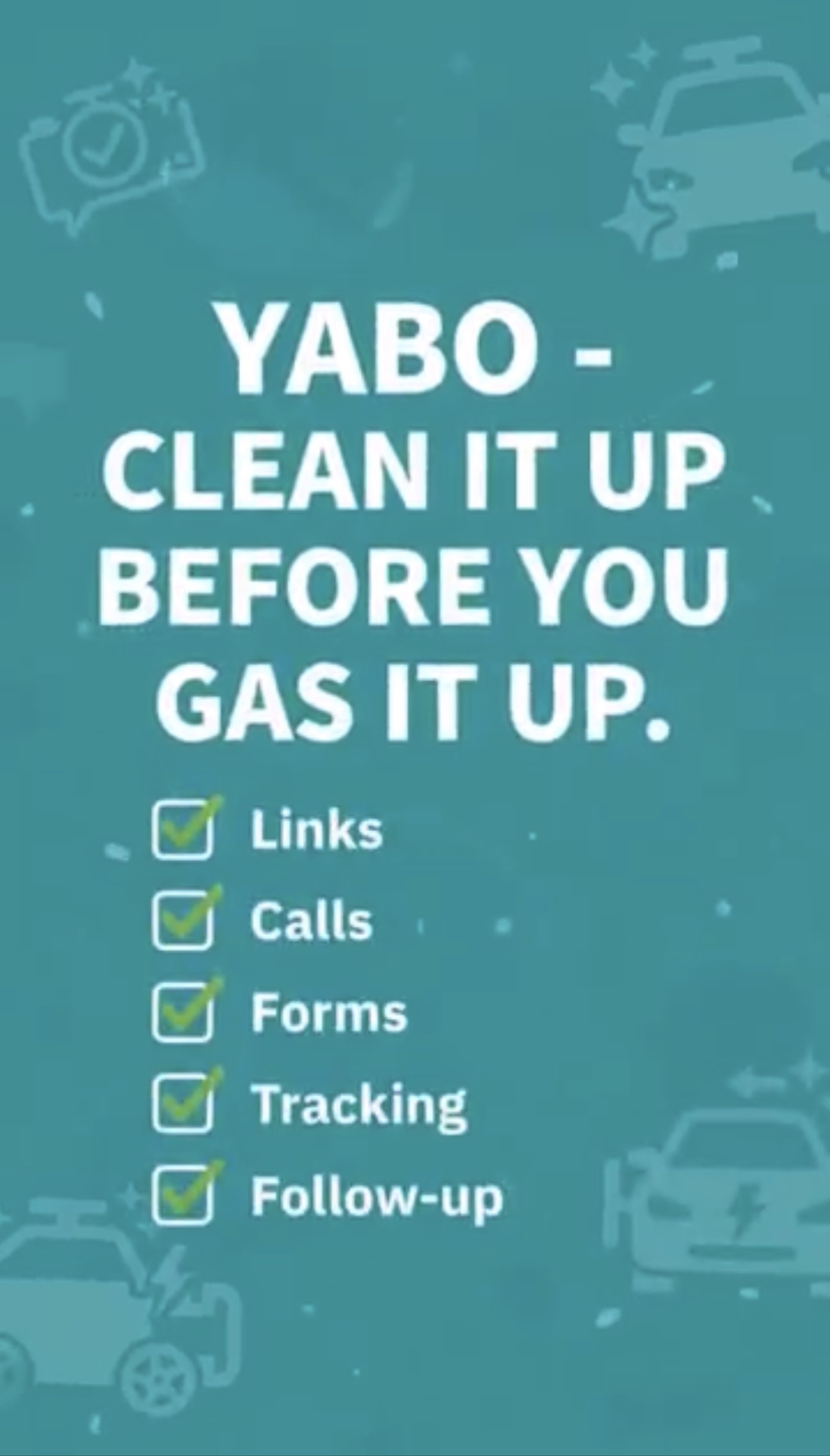 YABO checklist card: Clean it up before you gas it up