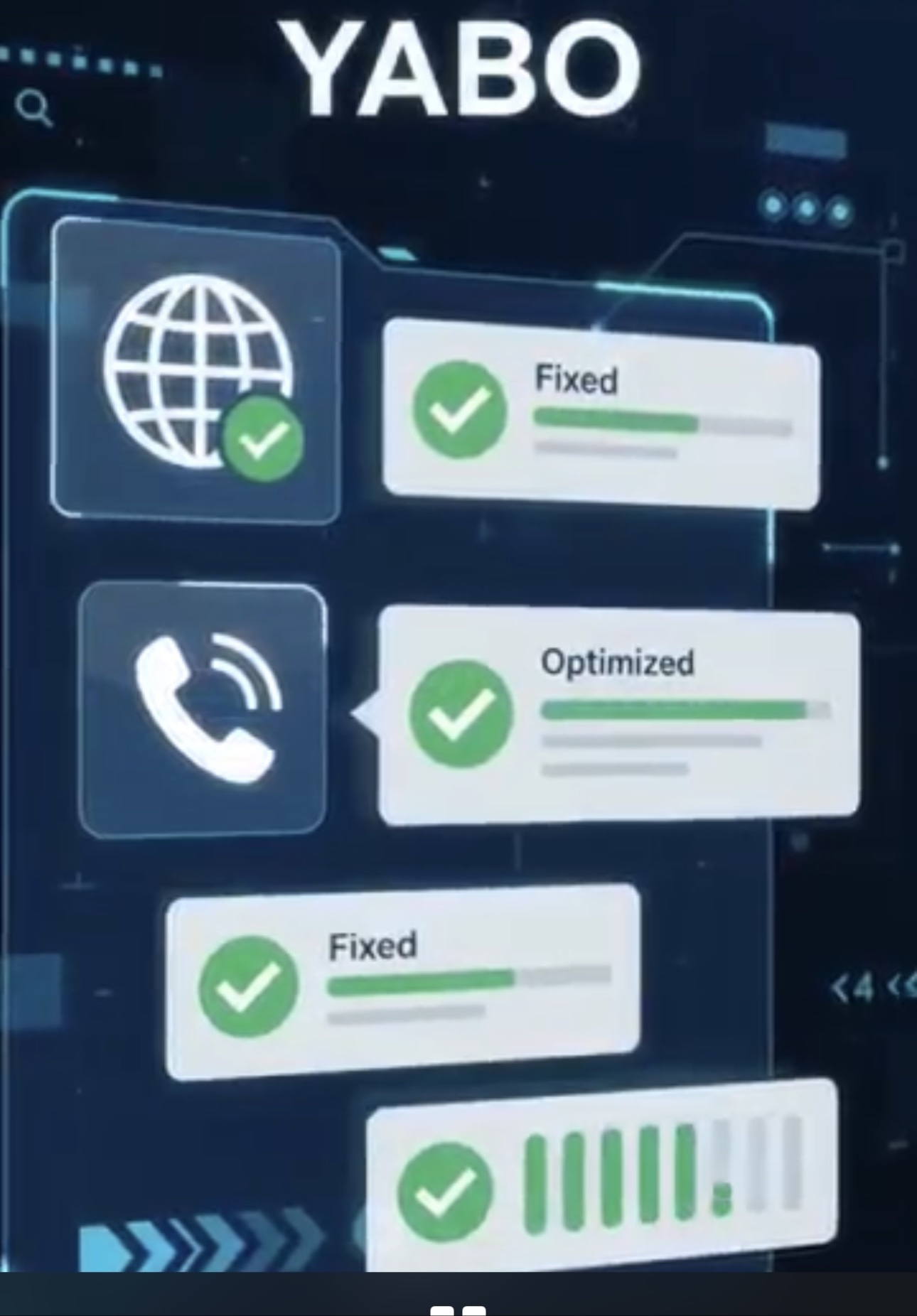 Dashboard showing Google Business Profile items marked Fixed and Optimized