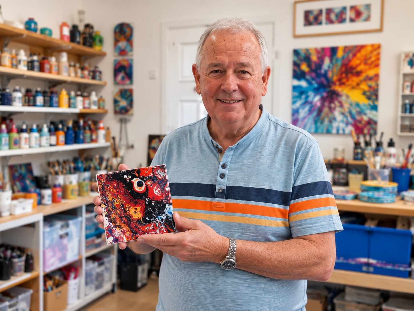 Robbie with his artwork
