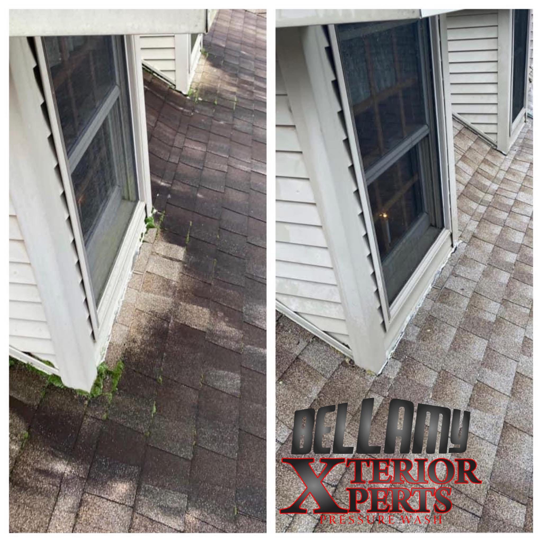 before and after roof cleaning in Paducah KY showing algae removal
