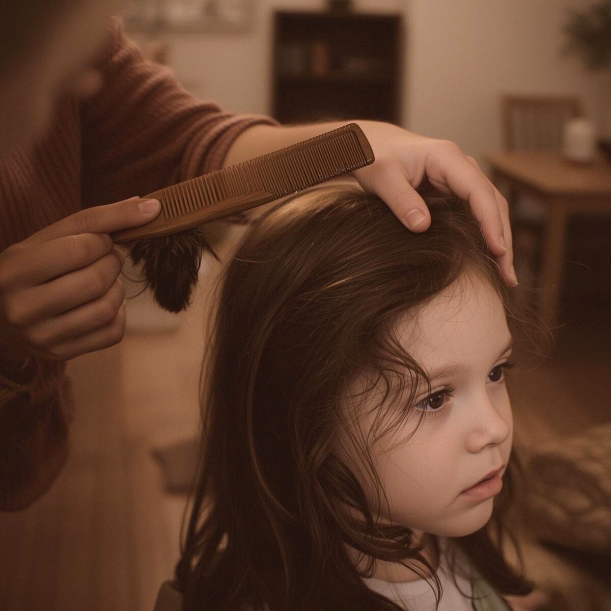 Parent checking child’s scalp weekly with a metal nit comb for early detection
