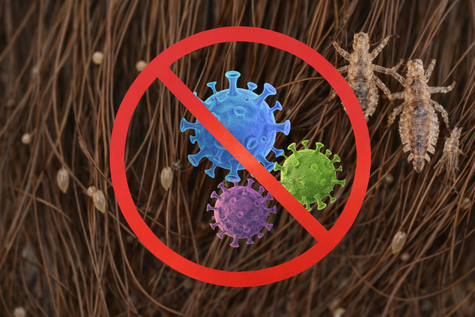 Lice infestation with virus warning symbol