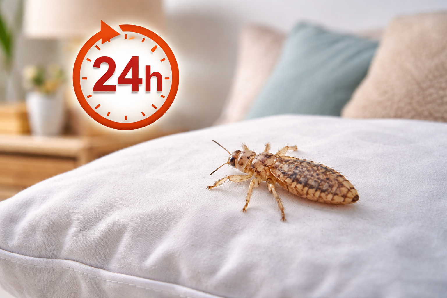 Head louse on pillow with clock